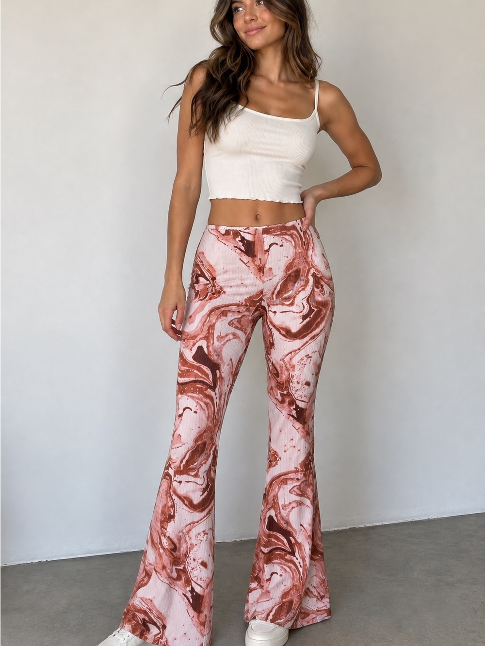 Caution to the Wind Pink Marble Flare Pants
